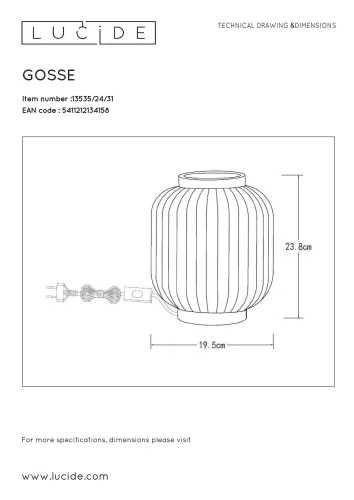 Настольная лампа Gosse 13535/24/31 Lucide белая 1 лампа, основание белое керамика в стиле современный винтаж  фото 4